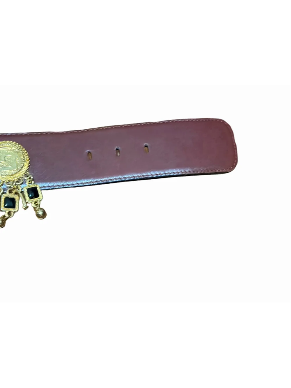 Vintage Escada Brown Leather Belt Gold Letter Charms Buckle Sz 36 Germany